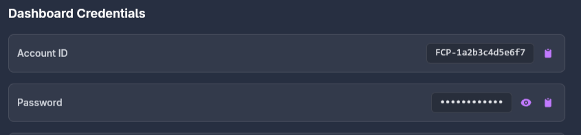 Desktop sync app showing credentials